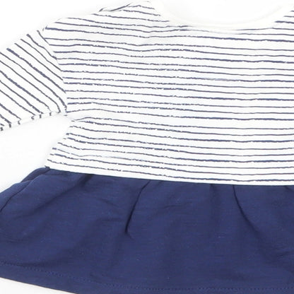 Mini Club Baby White Striped Cotton T-Shirt Dress  Size Newborn  Crew Neck Snap