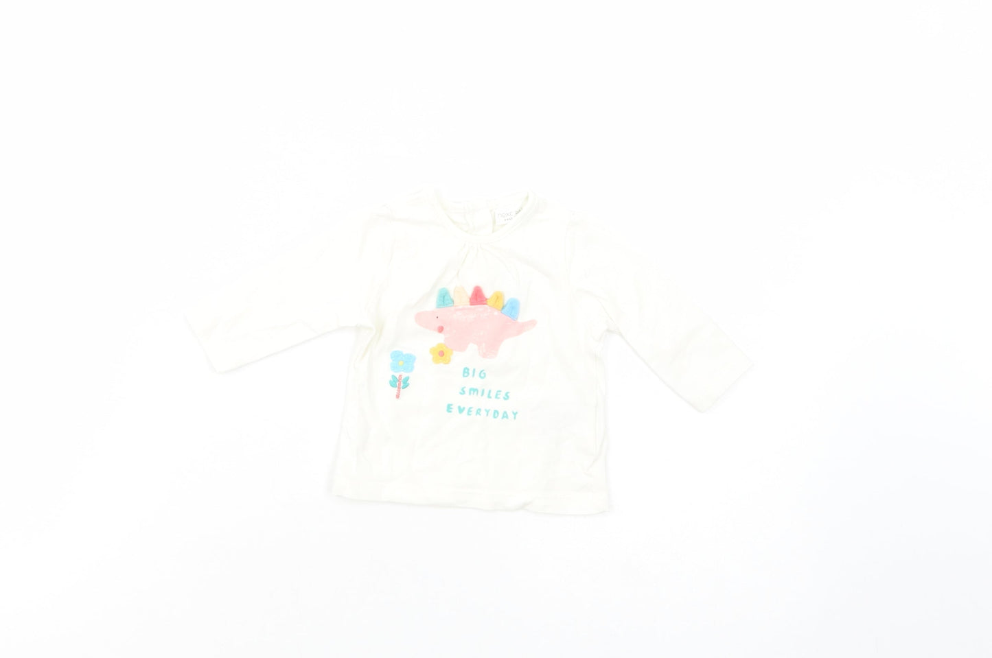 NEXT Baby White  Cotton Basic T-Shirt Size Newborn Crew Neck Snap - Dino