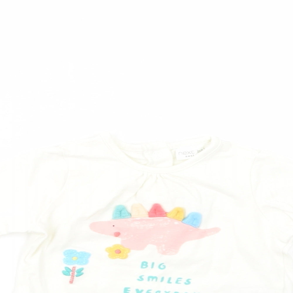 NEXT Baby White  Cotton Basic T-Shirt Size Newborn Crew Neck Snap - Dino