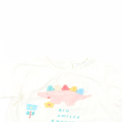 NEXT Baby White  Cotton Basic T-Shirt Size Newborn Crew Neck Snap - Dino