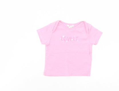 M&Co Baby Pink  Cotton Pullover T-Shirt Size 3-6 Months Crew Neck Pullover - Lovely