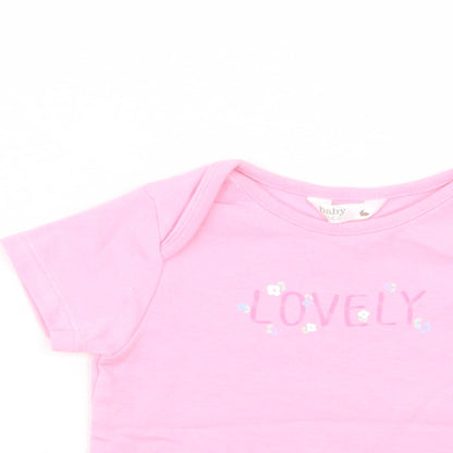 M&Co Baby Pink  Cotton Pullover T-Shirt Size 3-6 Months Crew Neck Pullover - Lovely