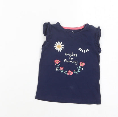 F&F Baby Blue  Cotton Basic T-Shirt Size 3-6 Months Crew Neck Pullover - Smiles For Mummy