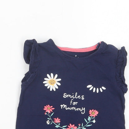 F&F Baby Blue  Cotton Basic T-Shirt Size 3-6 Months Crew Neck Pullover - Smiles For Mummy