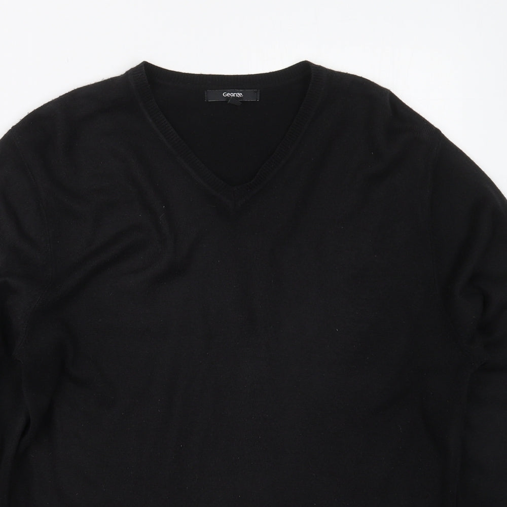 George Mens Black V-Neck  Acrylic Pullover Jumper Size M
