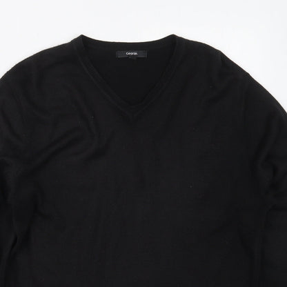 George Mens Black V-Neck  Acrylic Pullover Jumper Size M
