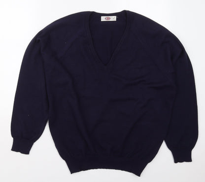 Mens Classic Mens Blue V-Neck  Acrylic Pullover Jumper Size L