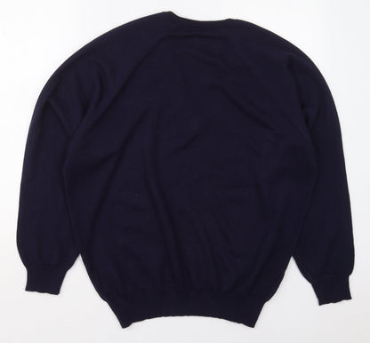 Mens Classic Mens Blue V-Neck  Acrylic Pullover Jumper Size L