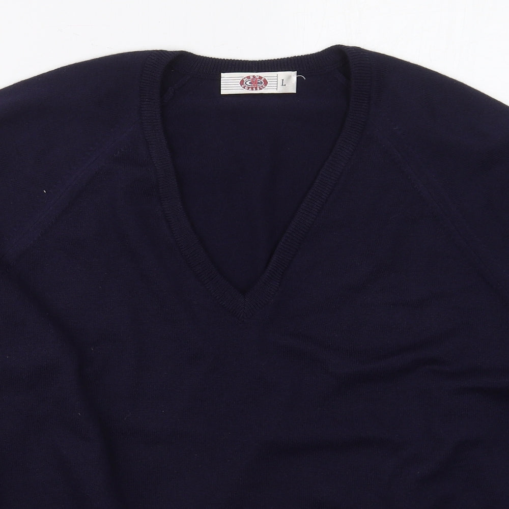 Mens Classic Mens Blue V-Neck  Acrylic Pullover Jumper Size L