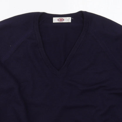 Mens Classic Mens Blue V-Neck  Acrylic Pullover Jumper Size L