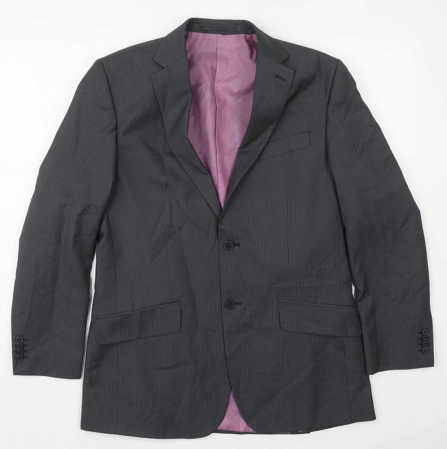 F&F Mens Grey Striped Polyester Jacket Suit Jacket Size 38