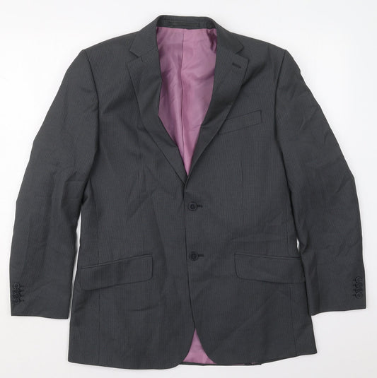 F&F Mens Grey Striped Polyester Jacket Suit Jacket Size 38