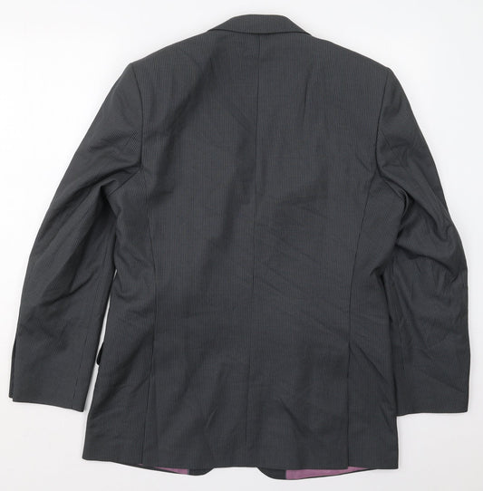 F&F Mens Grey Striped Polyester Jacket Suit Jacket Size 38