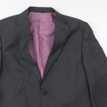 F&F Mens Grey Striped Polyester Jacket Suit Jacket Size 38