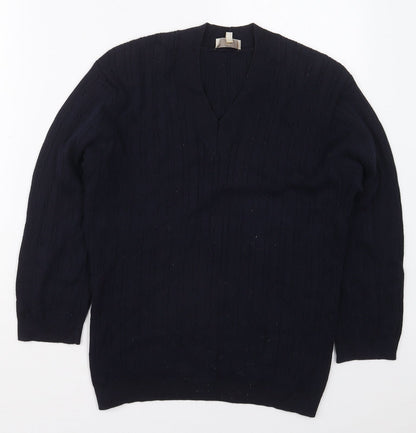 Country Casuals Womens Blue V-Neck  Cotton Pullover Jumper Size L