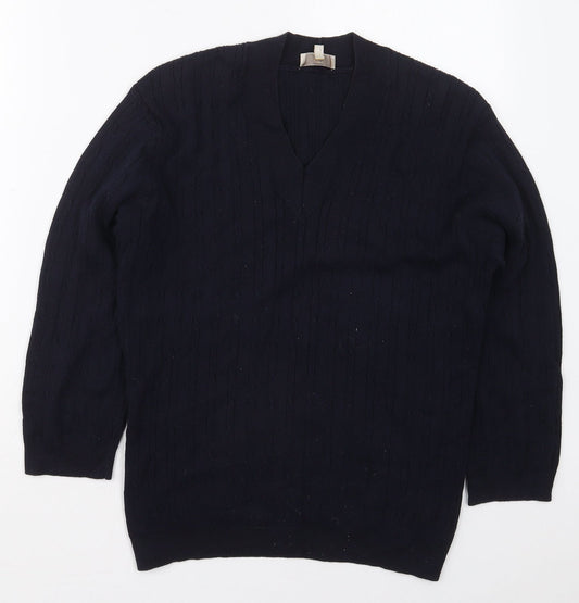 Country Casuals Womens Blue V-Neck  Cotton Pullover Jumper Size L