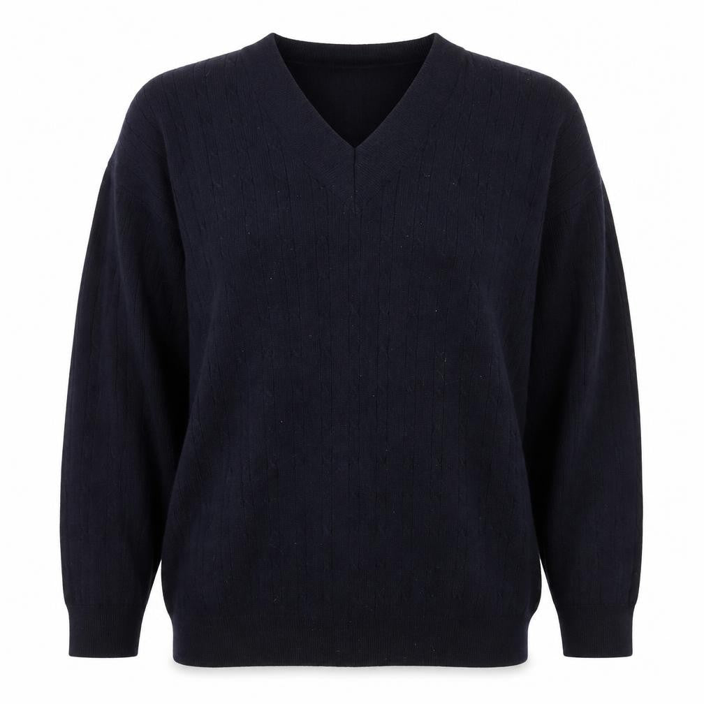 Front view of Country Casuals women’s blue v-neck cotton jumper, size L