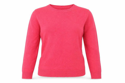 Front view of Marks & Spencer women’s pink cowl neck acrylic jumper, size UK 10