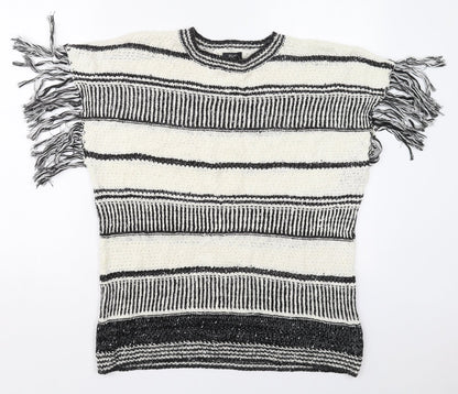 F&F Womens White Crew Neck Striped Cotton Pullover Jumper Size 14