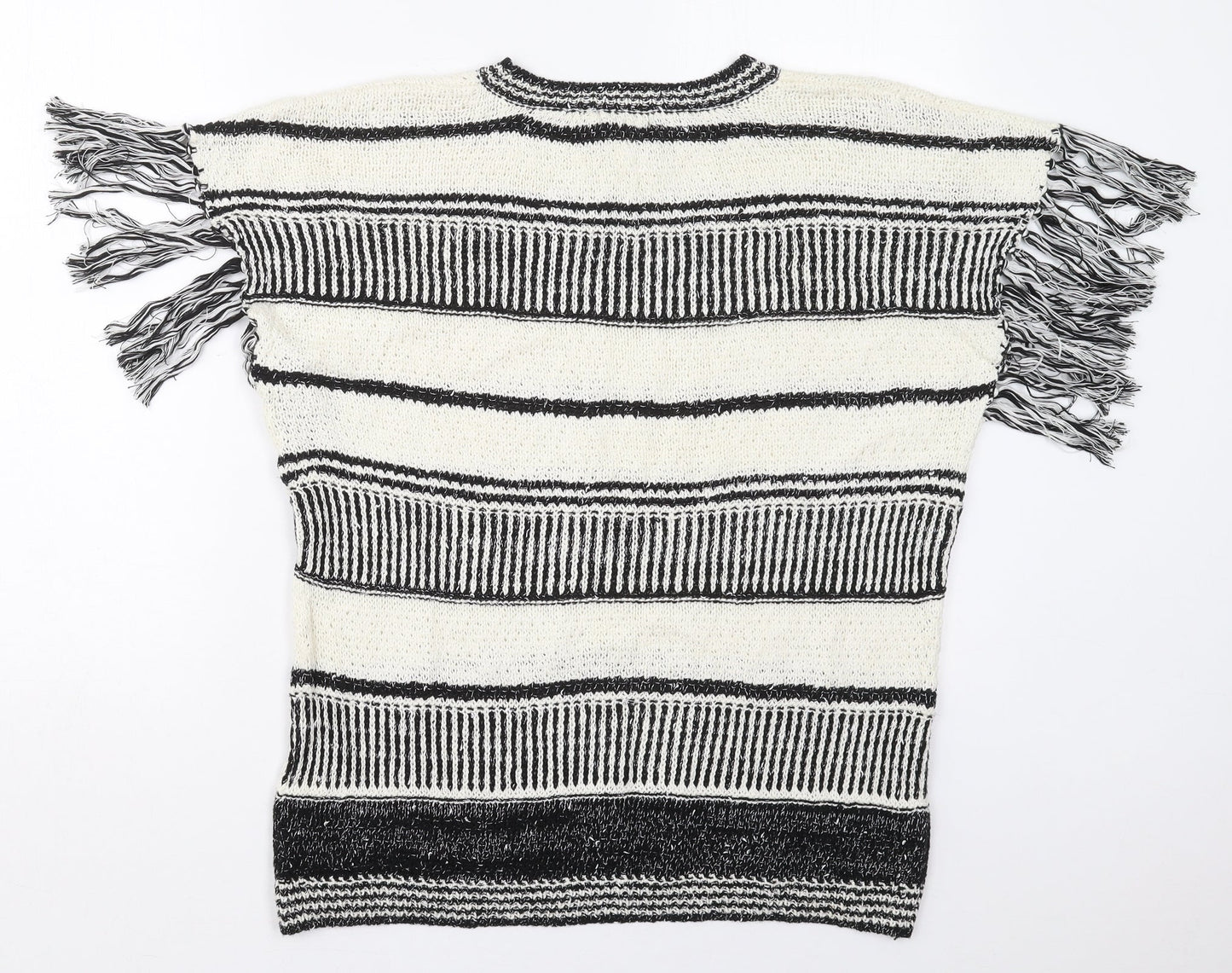 F&F Womens White Crew Neck Striped Cotton Pullover Jumper Size 14