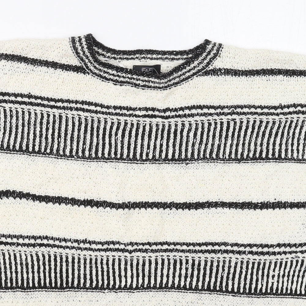 F&F Womens White Crew Neck Striped Cotton Pullover Jumper Size 14