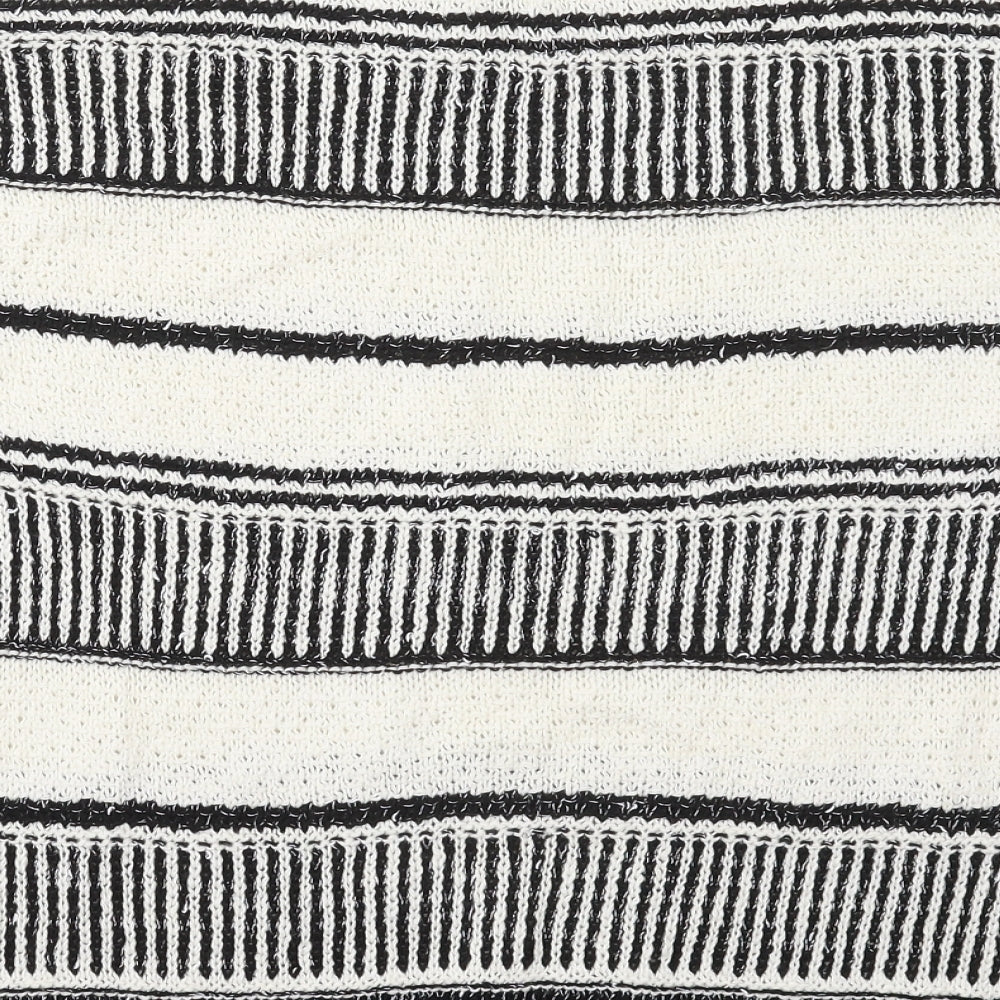 F&F Womens White Crew Neck Striped Cotton Pullover Jumper Size 14