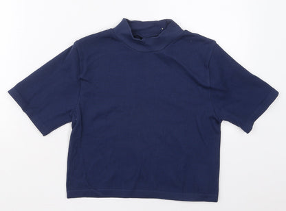Dunnes Womens Blue  Nylon Cropped T-Shirt Size M Mock Neck Pullover