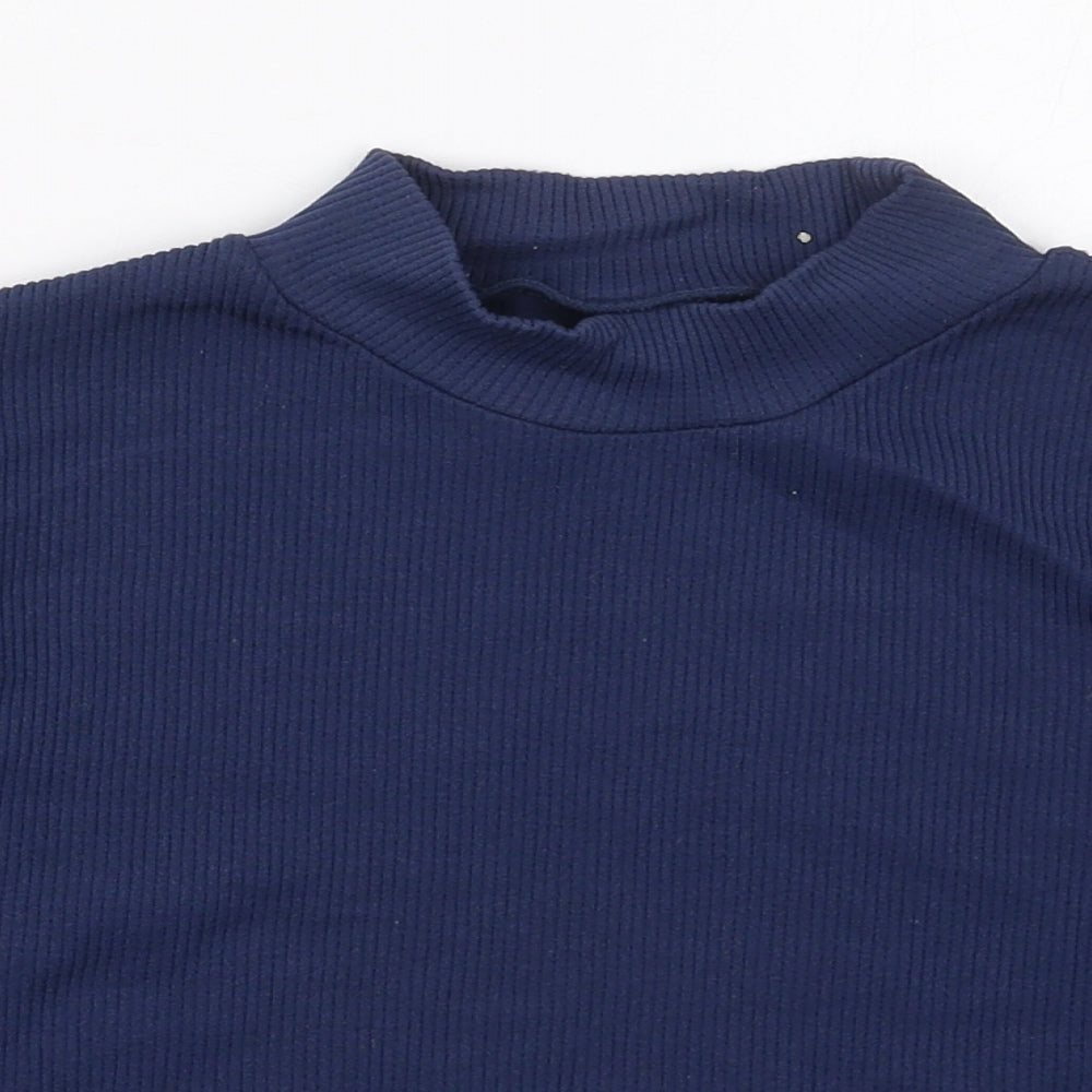 Dunnes Womens Blue  Nylon Cropped T-Shirt Size M Mock Neck Pullover
