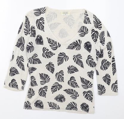 Kaliko Womens Brown V-Neck  Viscose Pullover Jumper Size 10   - Leaf Prints