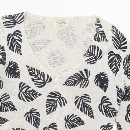 Kaliko Womens Brown V-Neck  Viscose Pullover Jumper Size 10   - Leaf Prints