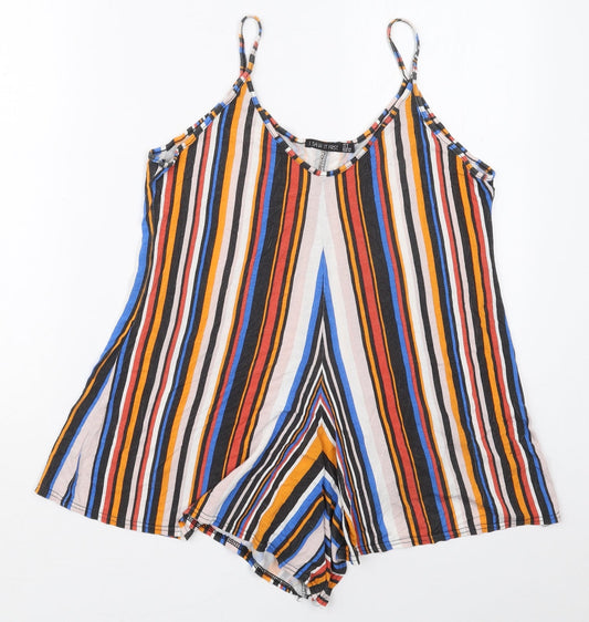 I SAW IT FIRST Womens Orange Striped Viscose Playsuit One-Piece Size 6 L3 in Pullover