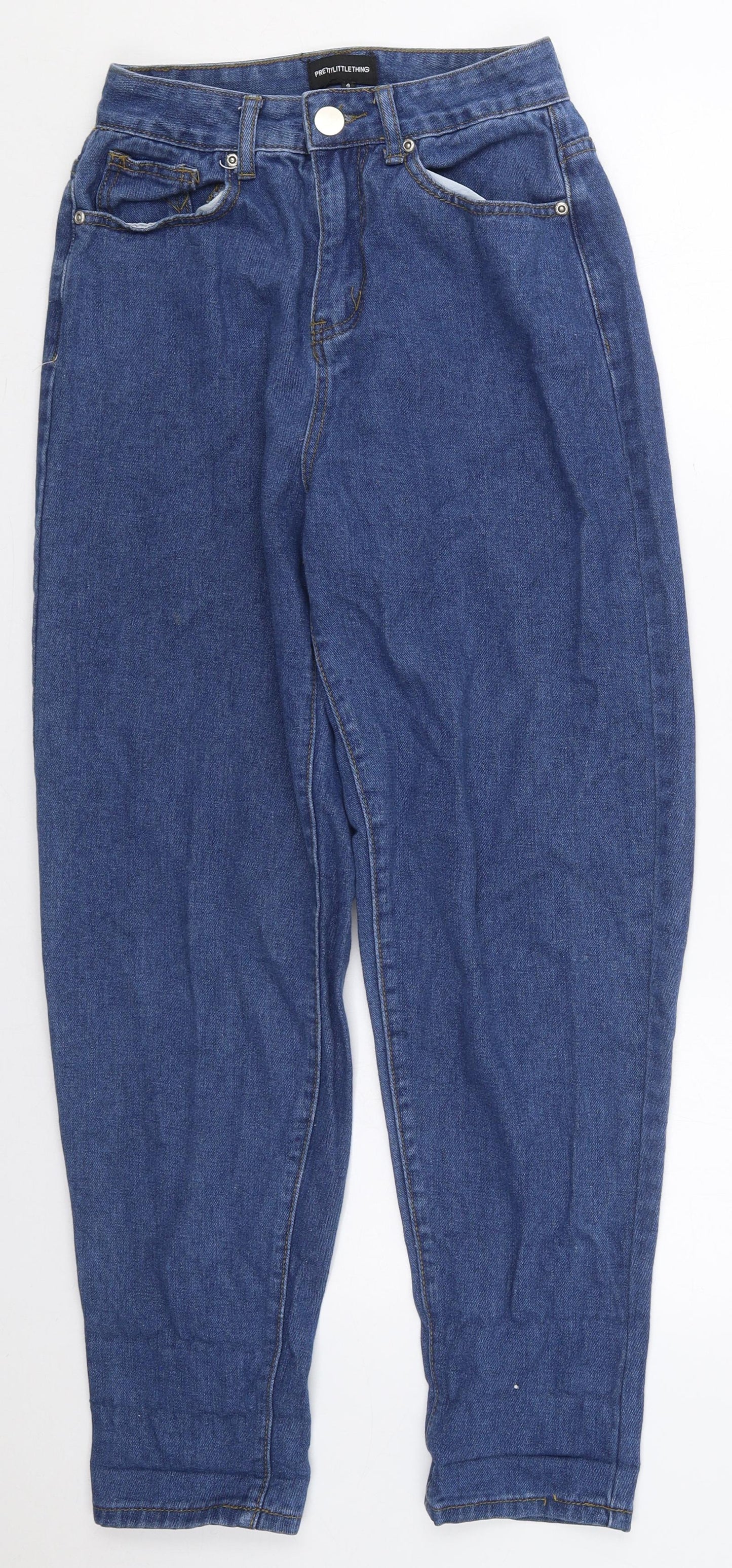 PRETTYLITTLETHING Womens Blue  Cotton Mom Jeans Size 4 L28 in Regular Button