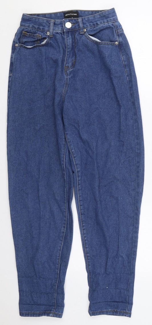 PRETTYLITTLETHING Womens Blue  Cotton Mom Jeans Size 4 L28 in Regular Button