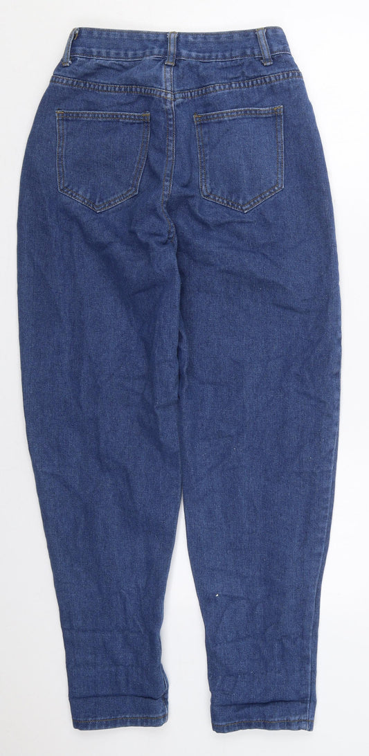 PRETTYLITTLETHING Womens Blue  Cotton Mom Jeans Size 4 L28 in Regular Button