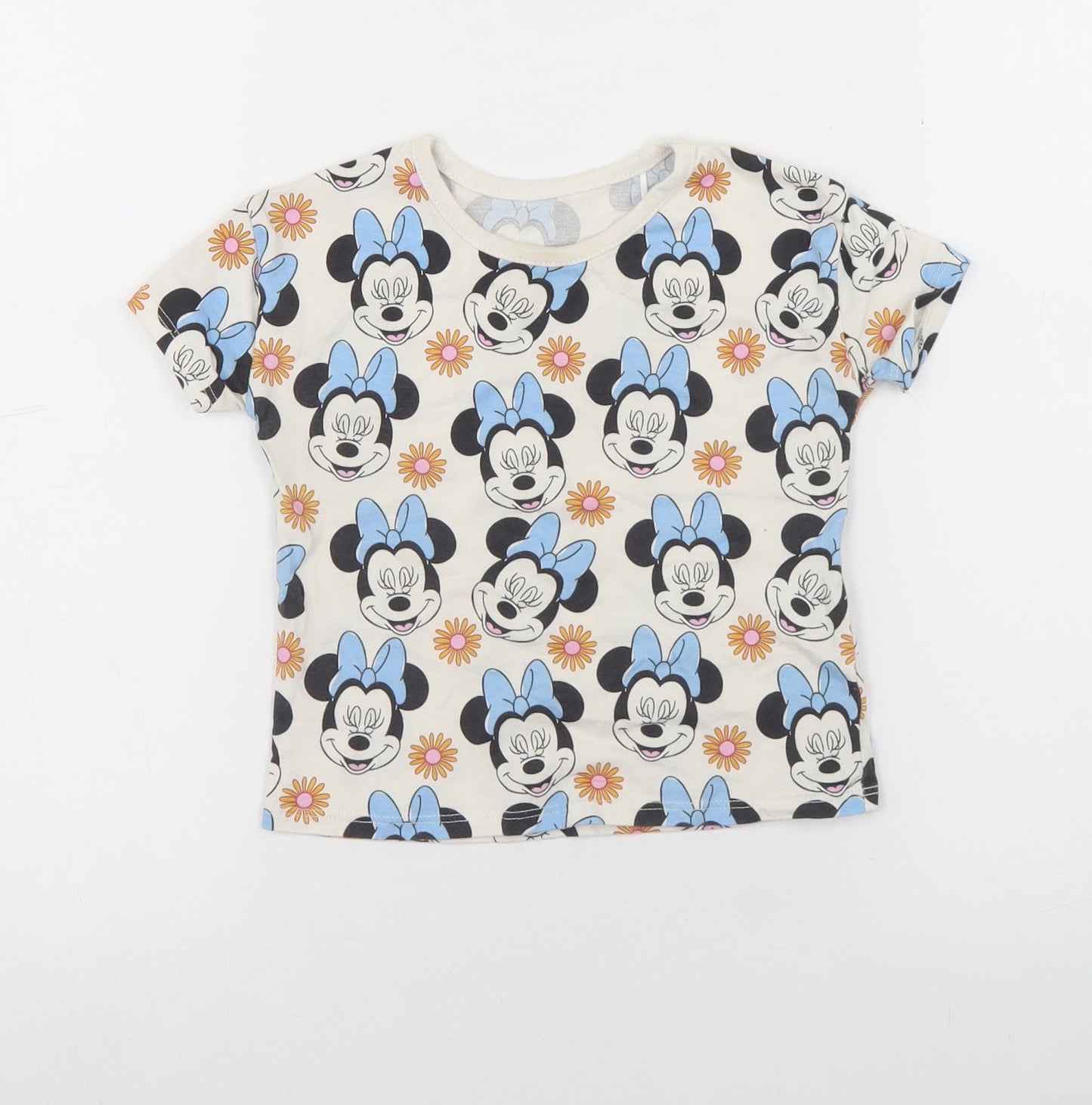 George Girls Beige Geometric Cotton Basic Casual Size 2 Years Round Neck Pullover - Minnie Mouse Disney