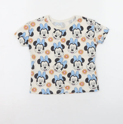 George Girls Beige Geometric Cotton Basic Casual Size 2 Years Round Neck Pullover - Minnie Mouse Disney