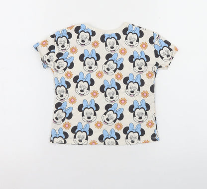George Girls Beige Geometric Cotton Basic Casual Size 2 Years Round Neck Pullover - Minnie Mouse Disney