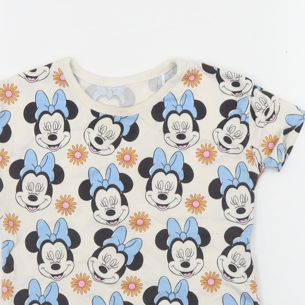 George Girls Beige Geometric Cotton Basic Casual Size 2 Years Round Neck Pullover - Minnie Mouse Disney