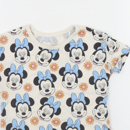 George Girls Beige Geometric Cotton Basic Casual Size 2 Years Round Neck Pullover - Minnie Mouse Disney