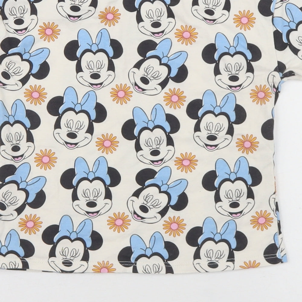 George Girls Beige Geometric Cotton Basic Casual Size 2 Years Round Neck Pullover - Minnie Mouse Disney