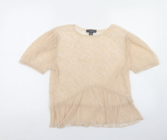 Primark Womens Beige Floral Polyester Cropped Blouse Size M Round Neck