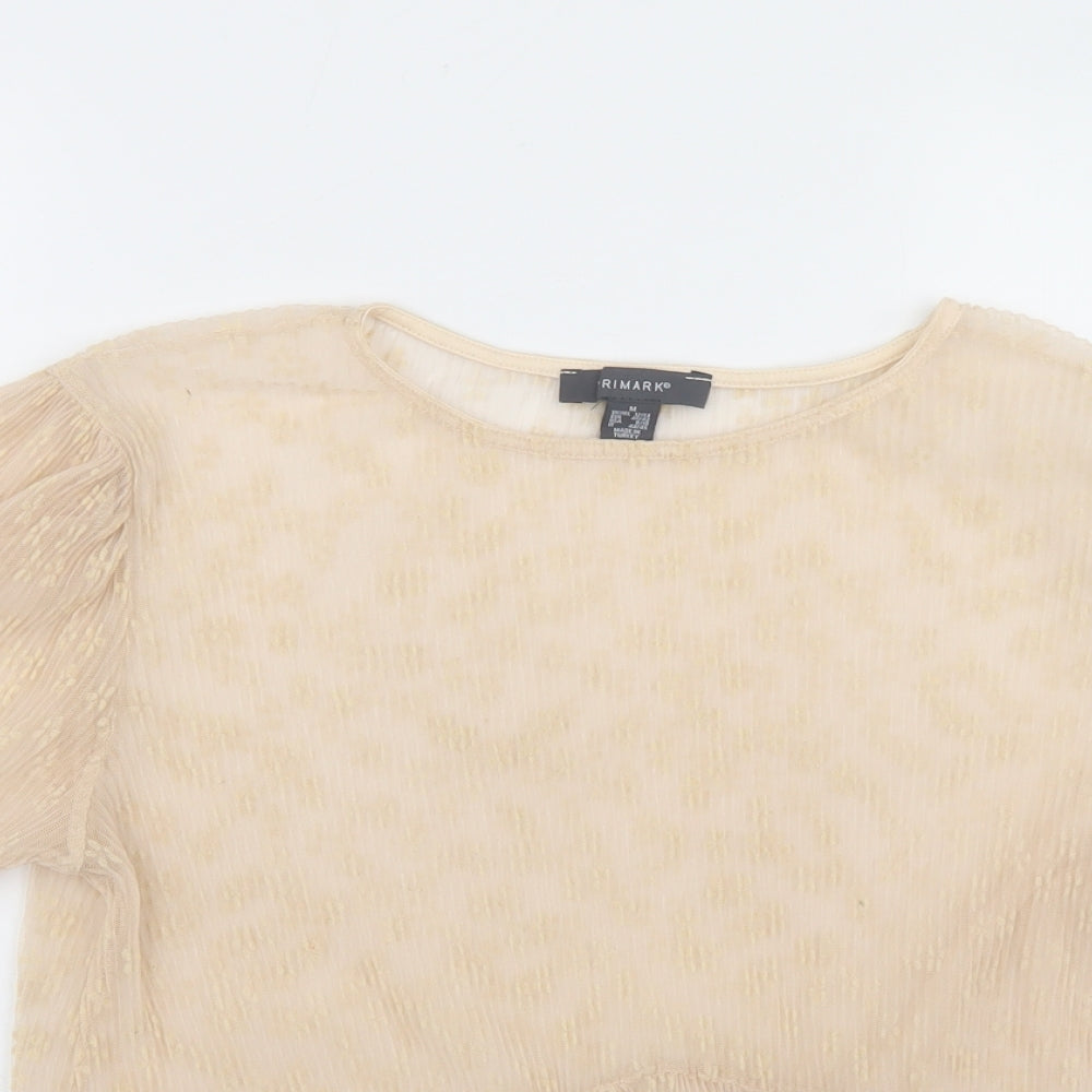 Primark Womens Beige Floral Polyester Cropped Blouse Size M Round Neck