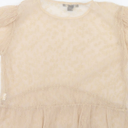 Primark Womens Beige Floral Polyester Cropped Blouse Size M Round Neck