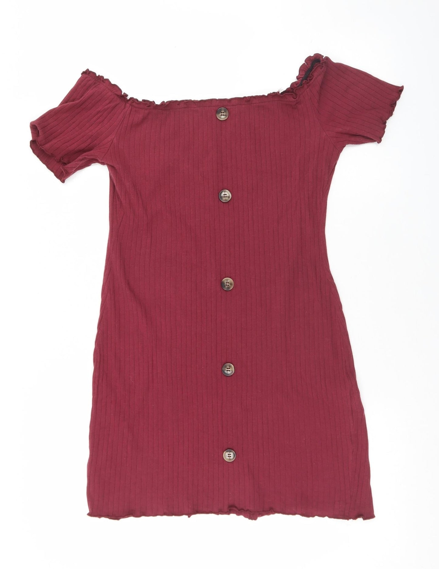 SheIn Womens Red  Cotton Bodycon  Size L  Round Neck Pullover - Button Detail