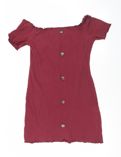 SheIn Womens Red  Cotton Bodycon  Size L  Round Neck Pullover - Button Detail