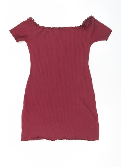 SheIn Womens Red  Cotton Bodycon  Size L  Round Neck Pullover - Button Detail