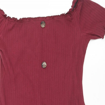 SheIn Womens Red  Cotton Bodycon  Size L  Round Neck Pullover - Button Detail