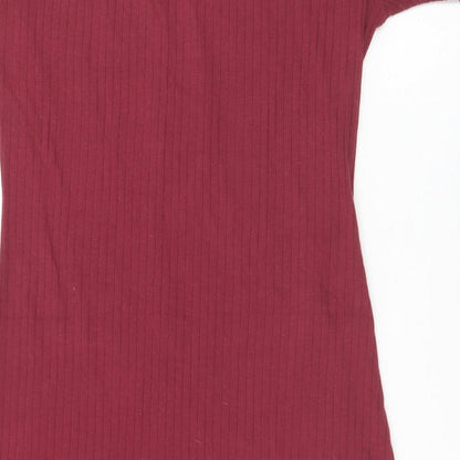 SheIn Womens Red  Cotton Bodycon  Size L  Round Neck Pullover - Button Detail