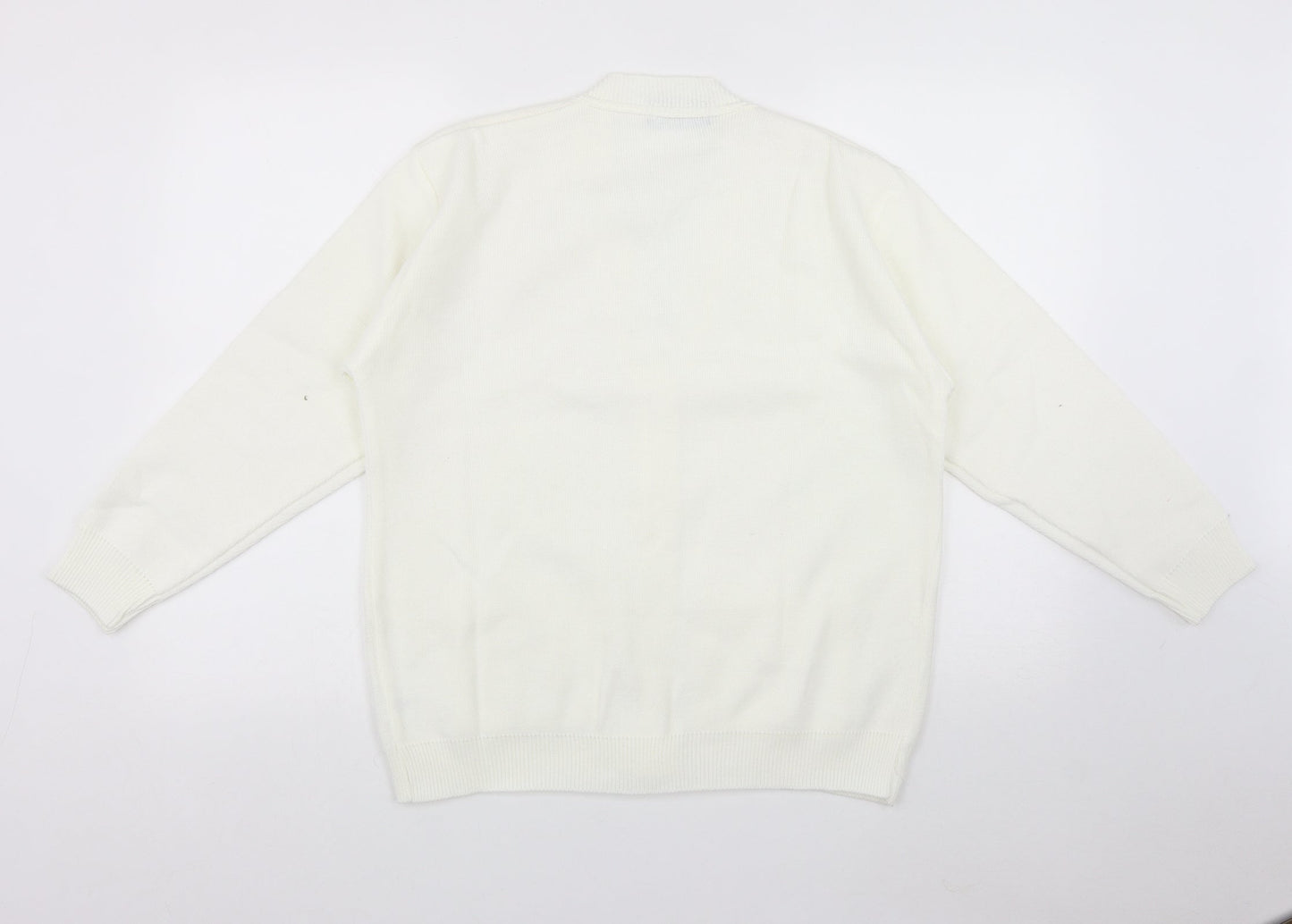 Duvir Womens White V-Neck  Acrylic Cardigan Jumper Size M