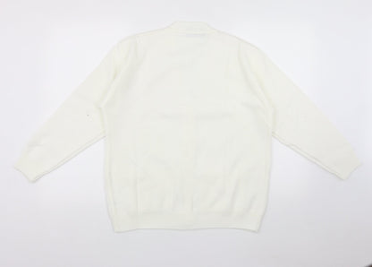Duvir Womens White V-Neck  Acrylic Cardigan Jumper Size M